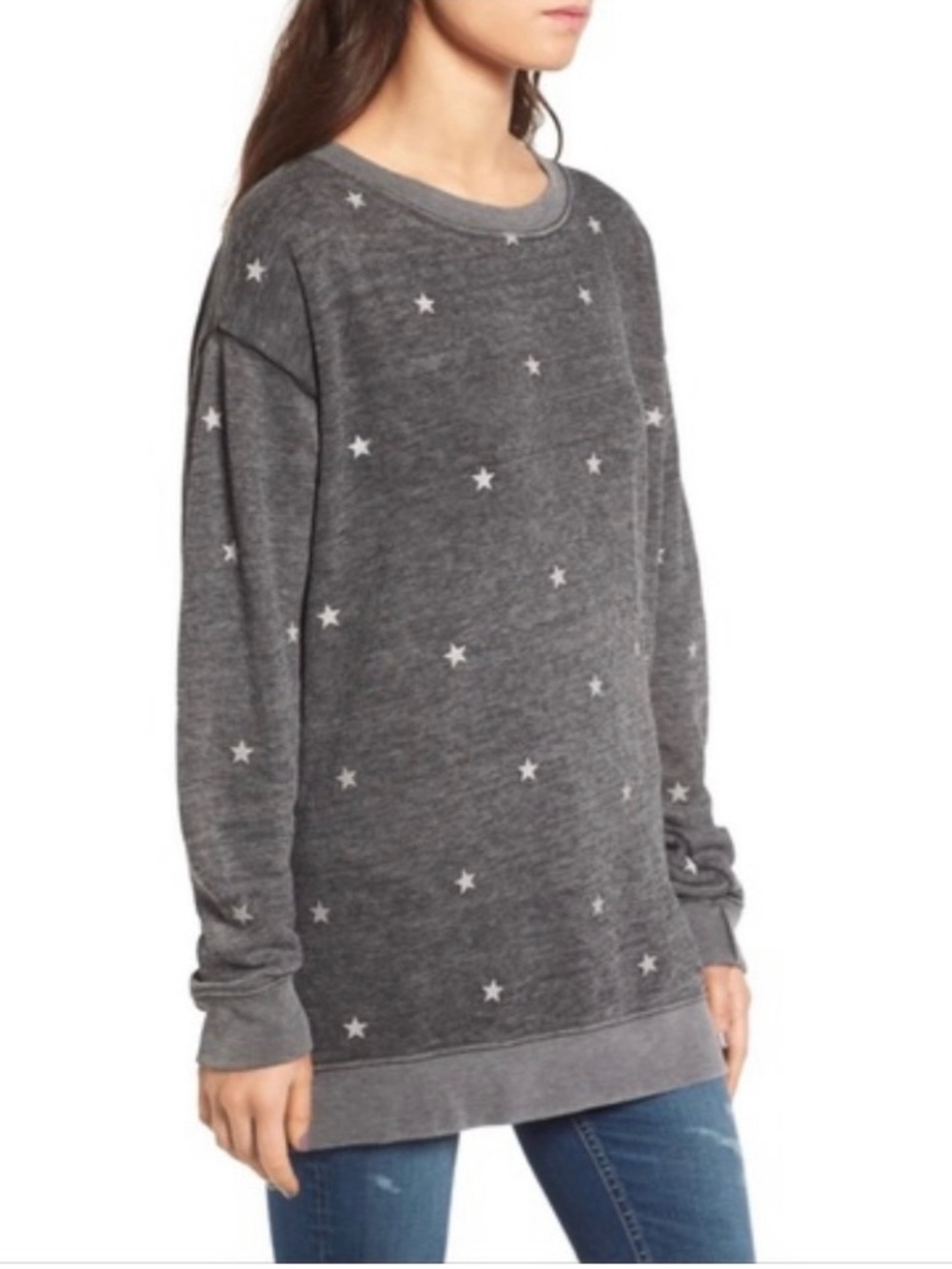 Wildfox Charcoal Grey Star-Print Crewneck Sweater